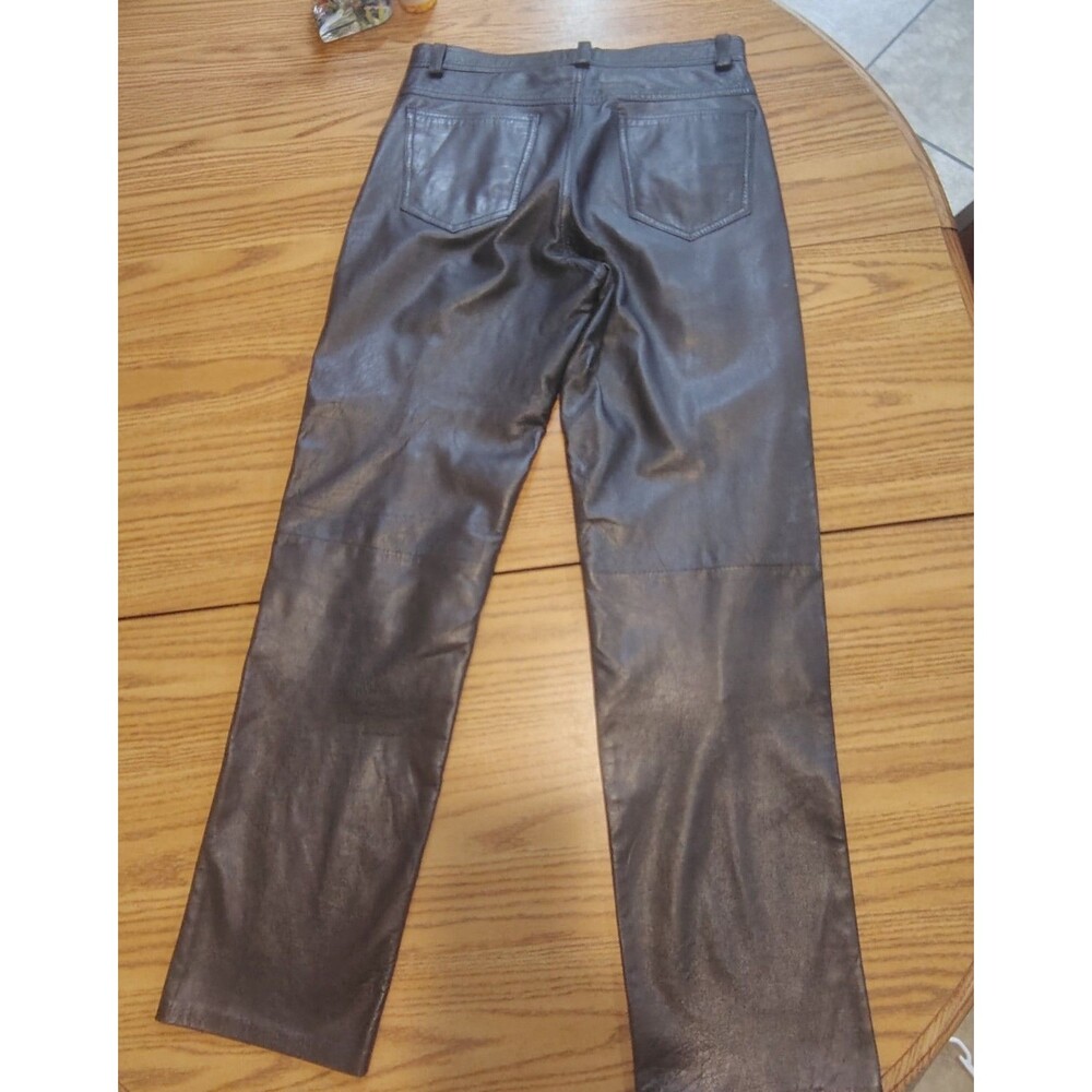 Don't Stop Women's Vintage Black Leather Straight-Leg Pants Button 32" Inseam